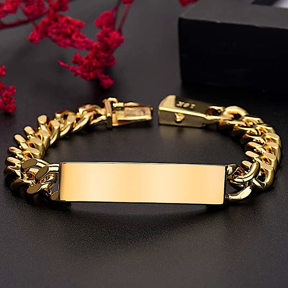Gold Plated Name Tag Cuban Unisex Chain Link Bracelet